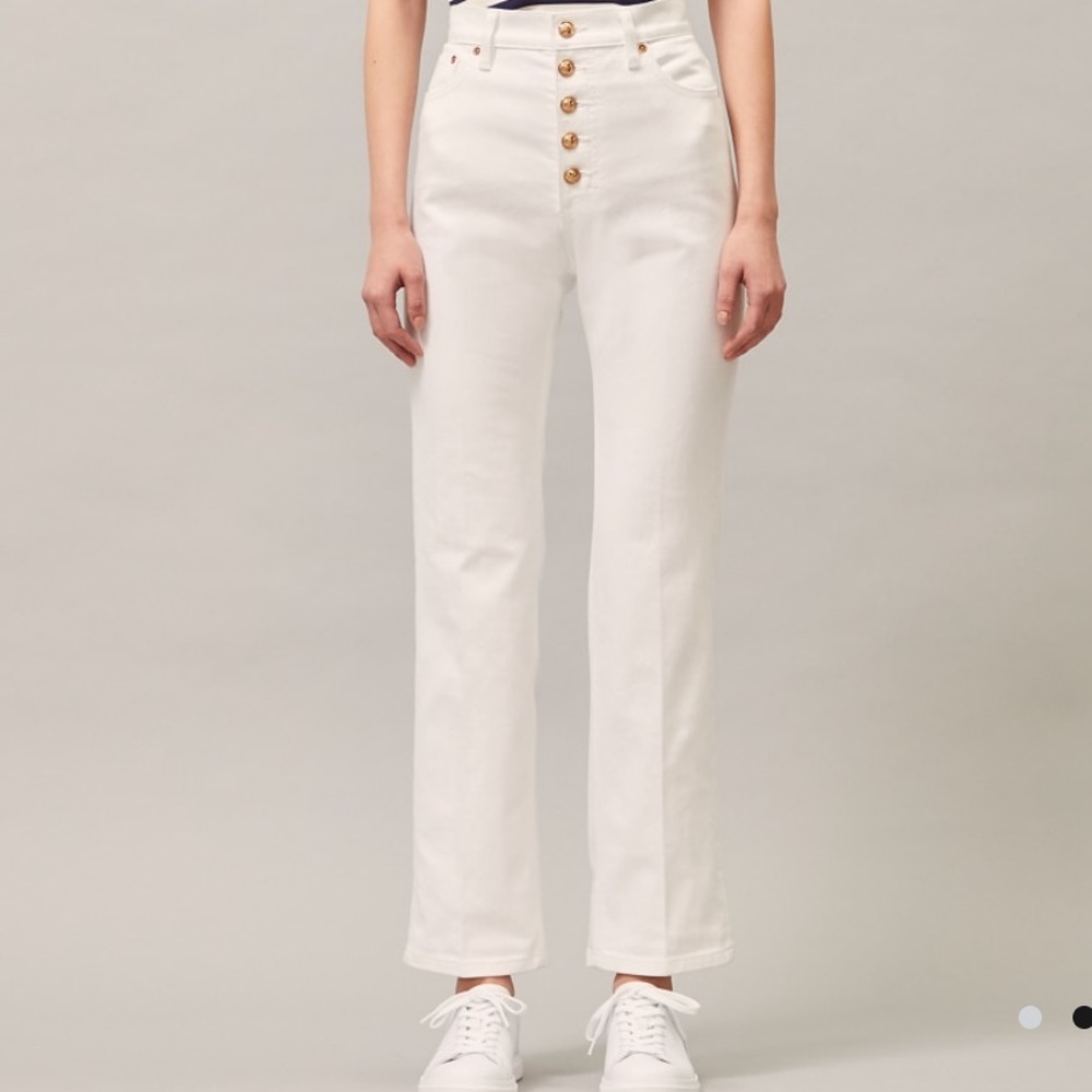 Tory Burch straight ankle jeans.